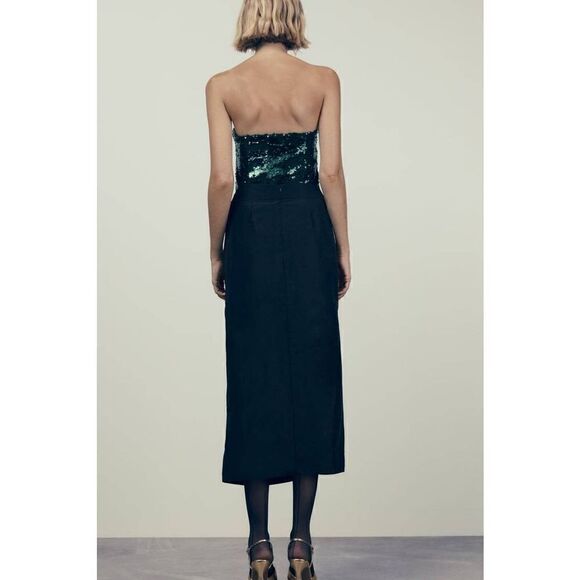 ZARA RUFFLED MIDI SKIRT BLACK - Picture 10 of 11